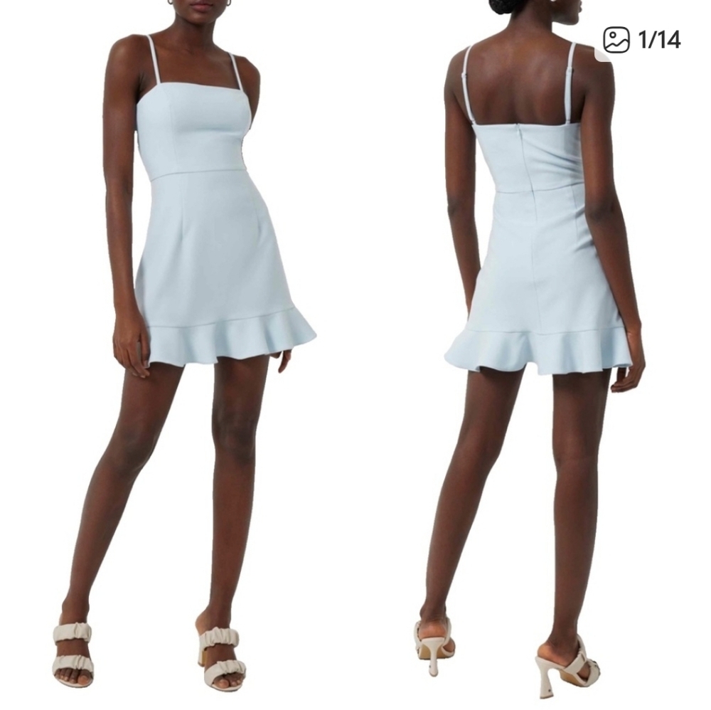 FRENCH CONNECTION Light Dream Blue Whisper Frill Hem Cami Mini Dress 🦈